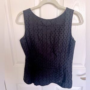 Kate Spade New York black eyelet lace top, fully lined, tank style, v-back